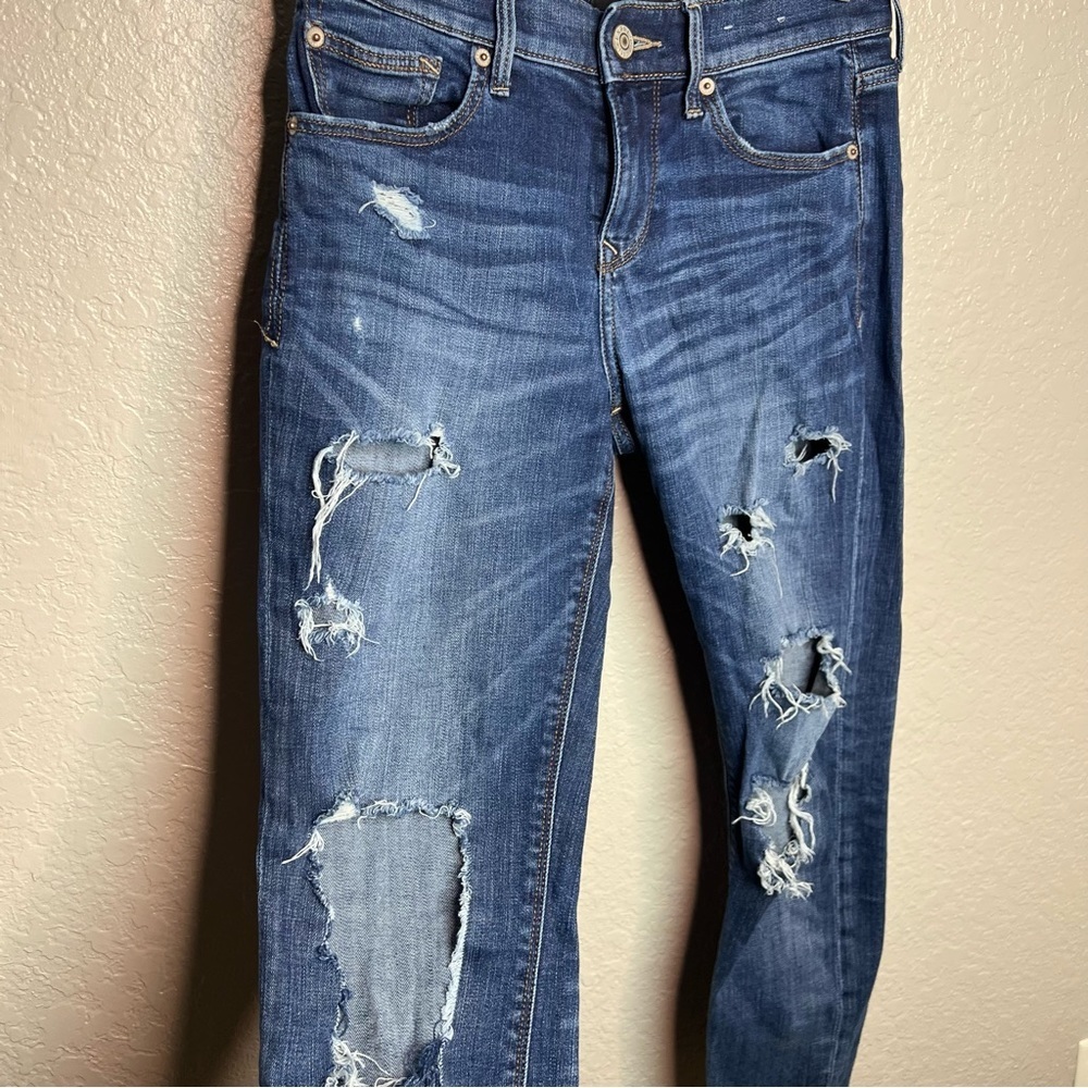 Express Skinny Ankle Stretch Mid Rise Ripped Jeans - Picture 3 of 11